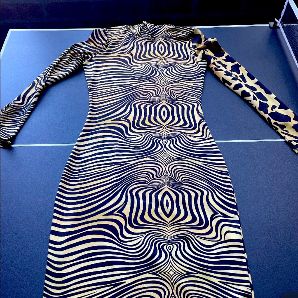 Golden brown and black midi dress
